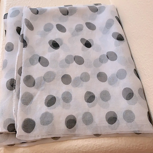Black Polka Dot White Fine Silk Scarf - Picture 2 of 14